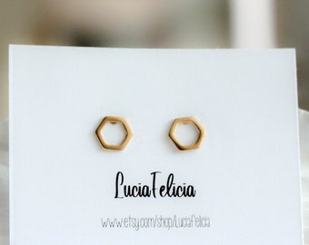 Honeycomb Earrings, Stainless Steel Studs, Geometric Gold Jewelry, Minimalist Earrings, Unique Items, Gifts for Kids, Gifts for Her