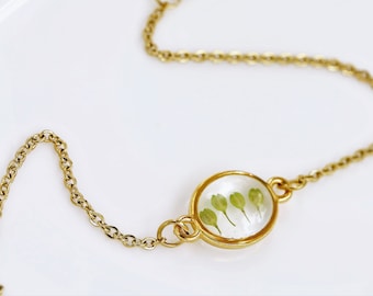 Klein Armband minimalist aus Blätter, Natur Schmuck, echte grüne Blätter, minimal Armband, handgemacht, geschenk für Frau, Hochzeitschmuck