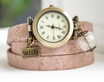 Veganer Armbanduhr, Wickeluhr,  Pusteblume, Geschenk für Frau, Geschenk für sie, Geschenk für Mutter,  Schwester Geschenk, vintage Ambanduhr