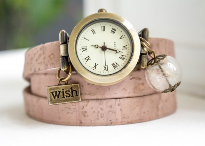 Vegan watch, boho watch, wrap watch, dandelion, gift for wife, gift for her, gift for mother, sister gift, vintage watch image 1