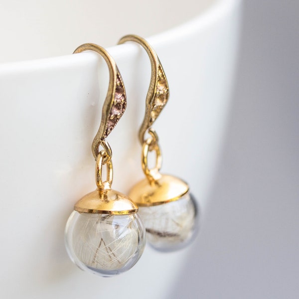 Real dandelion Earrings, gold earrigs, Botanical Jewelry, Unique Handmade, Vintage Earrings, for Wife, Gift for Mom, Gift for Girlfriend.