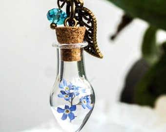 Forget Me Not Jewelry, Forget Me Not Necklace, Terrarium Necklace, Vial Necklace, Memorial Necklace, Dainty Necklace, Real Flower Necklace