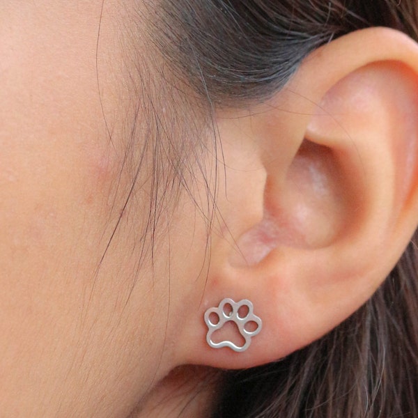 Paw earrings, titanium studs, allergy earrings, for cat love, dog love, animal love, allergy studs, unique gifts for children