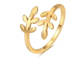 Leaf Ring, Edelstahl Ring für Frauen, feine Stapel Ring,  Kinder Ringe, Gold Ring, Moderne Geschenke, Allergiker Schmuck,  Diagramm