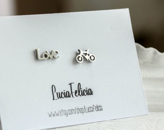Titanium Studs, Love bicycle, Hypoallergenic, for Sensitive Skin, Surgical Steel studs, NON Tarnish, Watterproof, gifts for her, minimalist