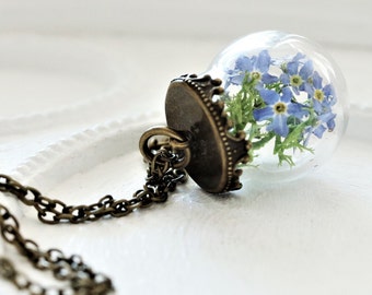 Collier Forget-me-not, vrai collier de fleurs, forget-me-not, bleu, cadeau de Noël, cadeau, cadeau de la Saint-Valentin, fête des mères