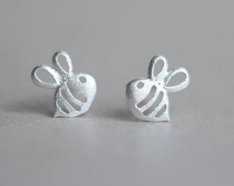 Bee Stud Earrings, Bumblebee Sterling Silver, Bee Lover Gift, Honey Bee Jewelry, Tiny Kids Earrings, Animal Jewelry, Insect Earrings