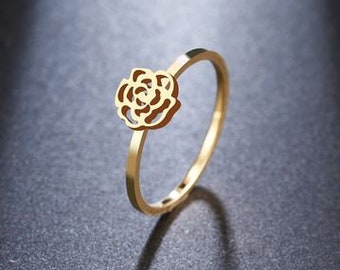 Blumen Ring, Edelstahl Ring für Frauen, feine Stapel Ring,  Kinder Ringe, Gold Ring, Moderne Geschenke, Allergiker Schmuck,  Diagramm