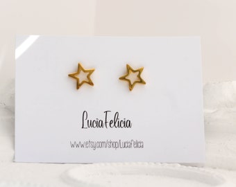 Star earrings, minimalist studs, tiny earrings, gold mini earrings, stainless steel jewelry, moon and stars, unique gifts for her, birthday