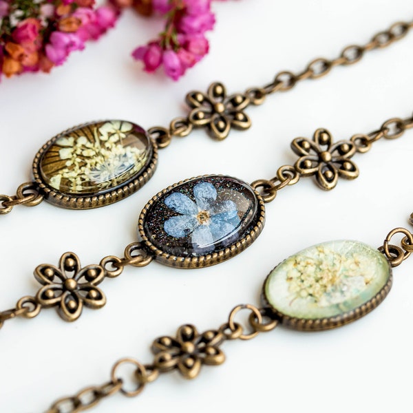 Real Floral Bracelet, Vintage Bracelet