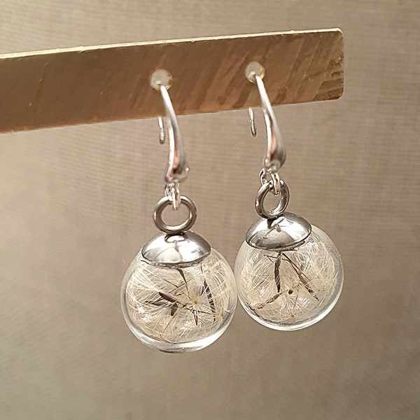 Dangle earrings, dandelion earrings, ball earrings, gift for wife, gift for her, gift for mom, gift, silver earrings, bridal earrings
