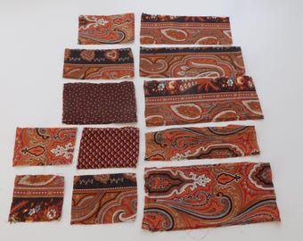 Lot of 12 Vintage Copper Toned Madder Fabric 1860-1880