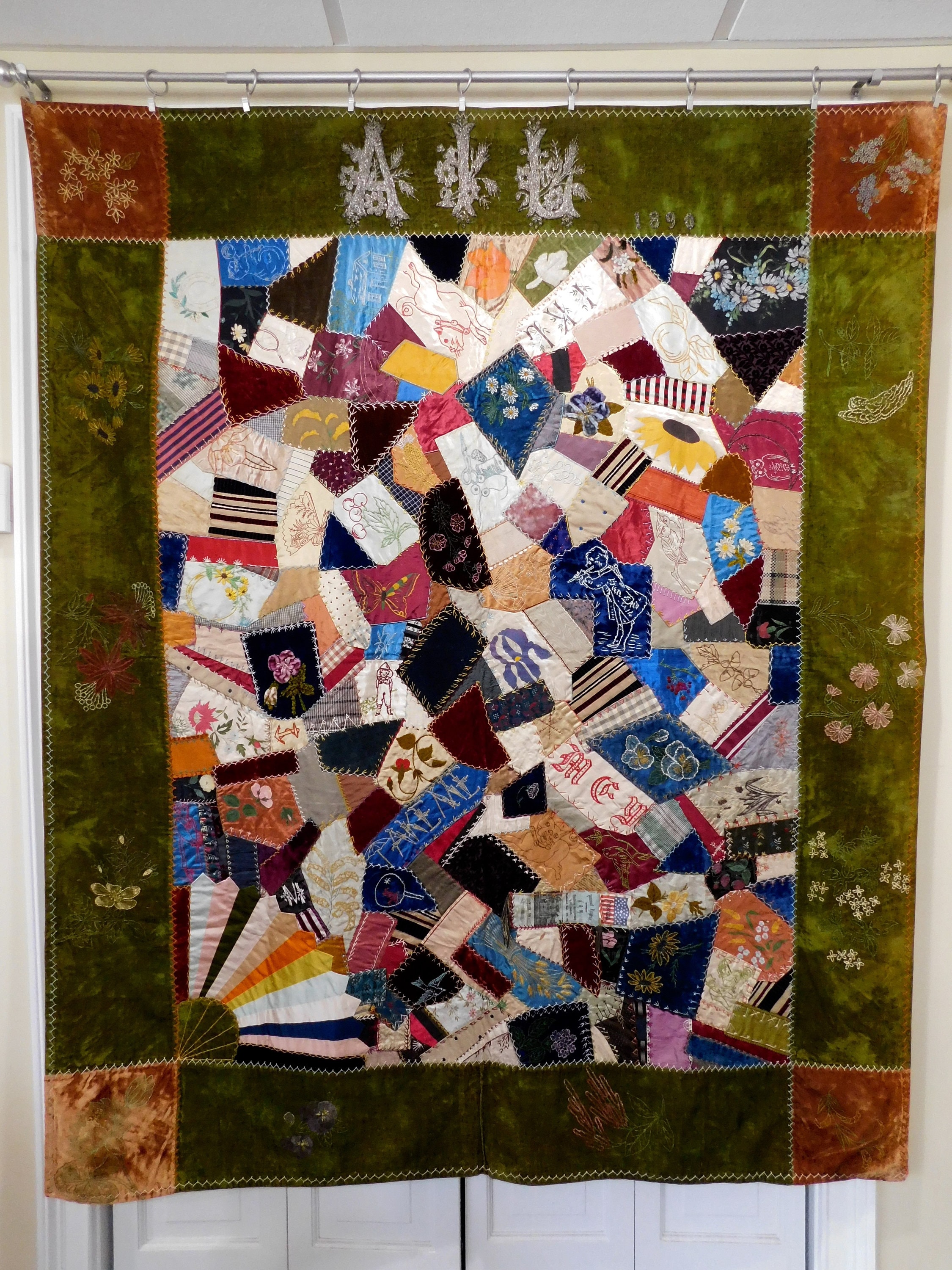 1890 Pennsylvania Silk and Velvet Crazy Quilt, Fully Restored
