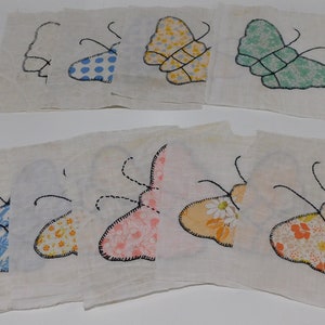 1930's Butterfly Blocks, 7.5 Inches Square, Vintage Quilting, Hand Quilted