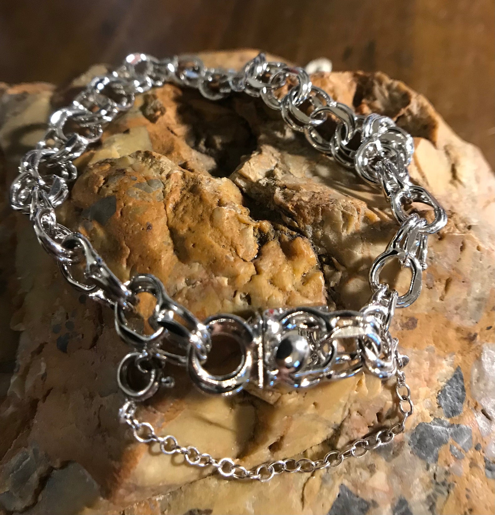 Eton Sterling Silver 7 Double Link Charm Bracelet with Etsy