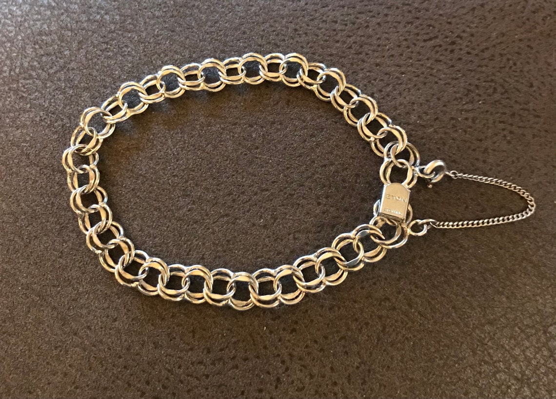 Eton Sterling Silver 7 Double Link Charm Bracelet with Etsy