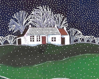 Cottage in Snow Any Occasion Card (Blank Inside)