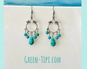 Blaue Statement Ohrringe/türkis silber Ohrringe/Indianer Hängeohrringe Vogel/Kanada/Boho Hippie Schmuck/Chandelier Ohrringe/Geschenk für Sie