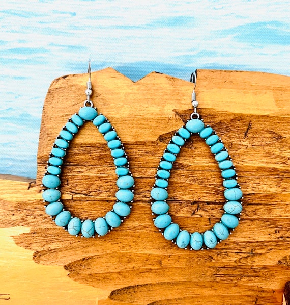 Large statement earrings/turquoise silver/tear drop earrings/Native American jewelry/blue drop earrings/Canada/boho hippie jewelry/ethnic earrings