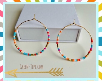 Hoop earrings colorful Boho*Hoop earrings with small pearls*colorful statement earrings*Colorful hoop earrings gold*Hoop earrings with colorful pearls*Hoop earrings colorful light