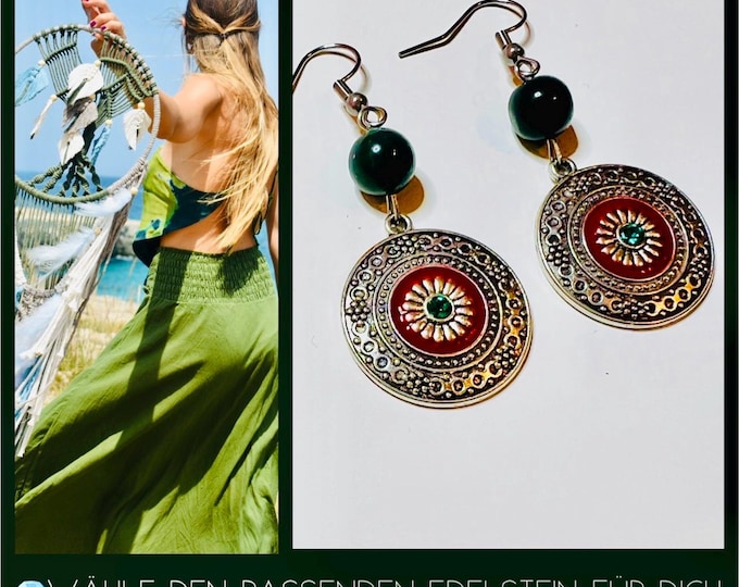 Gemstone earrings colorful*Gemstone earrings hanging*Gemstone earrings silver*Earrings gemstone multicolored Boho*Earrings gemstone green