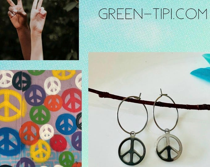 Peace earrings*Peace earrings silver*Peace earrings stainless steel*Peace hoop earrings*Peace sign jewelry*Peace hoop earrings*Hippie jewelry