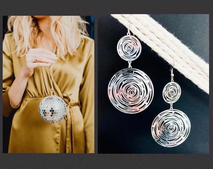 Circle earrings silver*Large round earrings*Long light earrings silver*Disco earrings*Disc earrings*Modern statement earrings silver