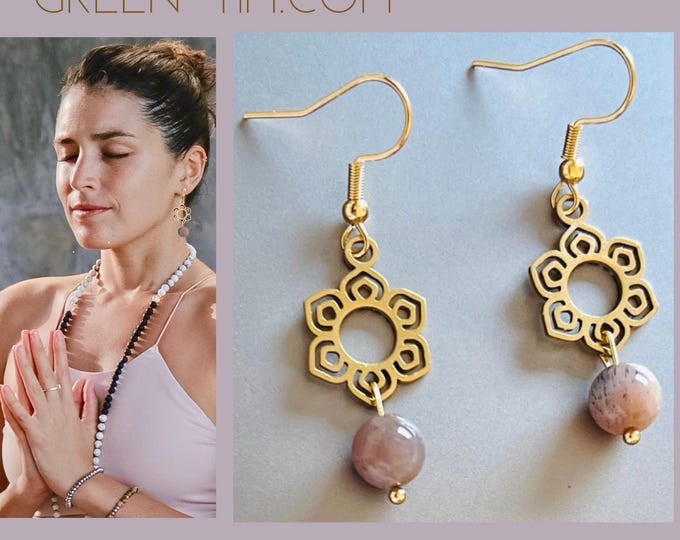 Gemstone earrings Boho*Gemstone earrings*Lotus earring Boho*Lotus flower earring*Earrings Lotus flower*Spiritual earrings Drop earrings