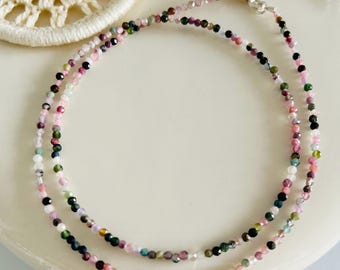 Tourmaline necklace fine*Tourmaline necklace with colorful beads*Tourmaline necklace raw stone*Tourmaline necklace*Tourmaline necklace colorful*Tourmaline necklace waterproof