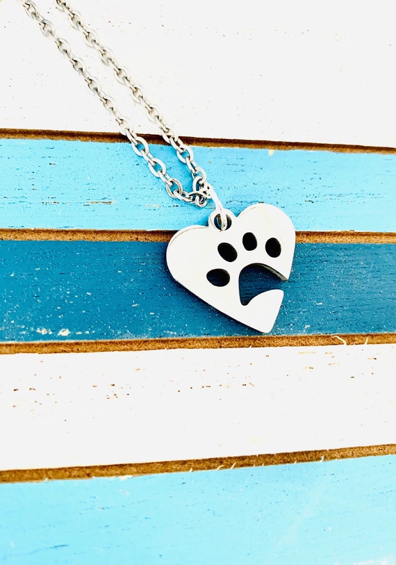 Small gifts for cats dogs mom/pet necklace silver heart chain/talisman/paw/dog/cat/animal mourning/pendant paw
