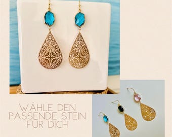 Turquoise earrings ornament*Golden earrings hanging*Earrings gold hanging with stone*Earrings gold hanging large*Crystal earrings long
