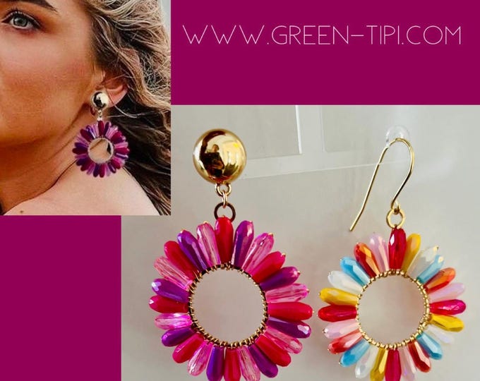 Pink hanging earrings*Pink orange earrings*Pink gold earrings*Pink glitter earrings*Pink flower earrings*Boho earrings colorful*Pink earrings