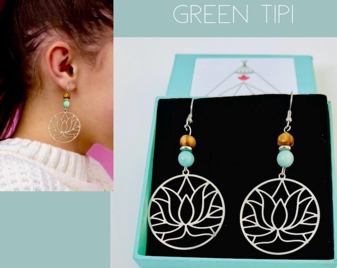 Spiritual earrings with gemstones*Lotus earring hanging*Lotus flower earring*Gemstone earrings silver*Earrings gemstone silver high quality