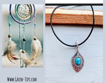 Necklace with pendant feather, turquoise silver Indian feather necklace, Indian jewelry necklace with pendant, gift for cowgirls, boho western necklace