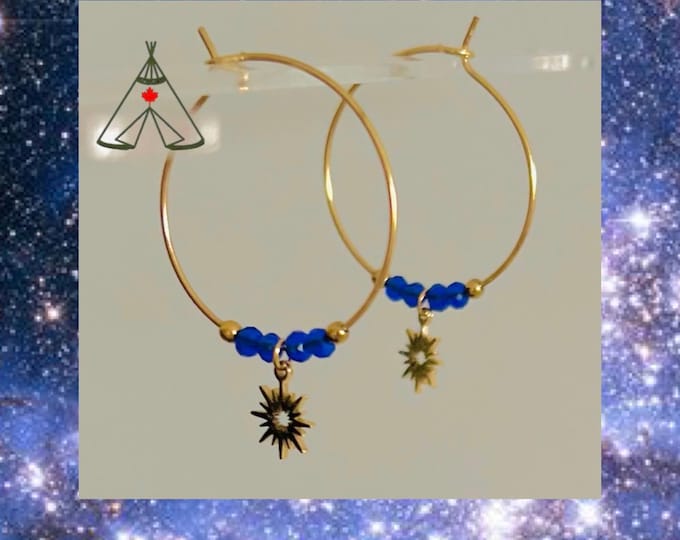 Hoop earrings sun gold*Hoop earrings boho style*Sun hoop earrings*Hoop earrings gold blue*Hoop earrings gold with stones*Hoop earrings thin filigree with star*Hoop earrings fine