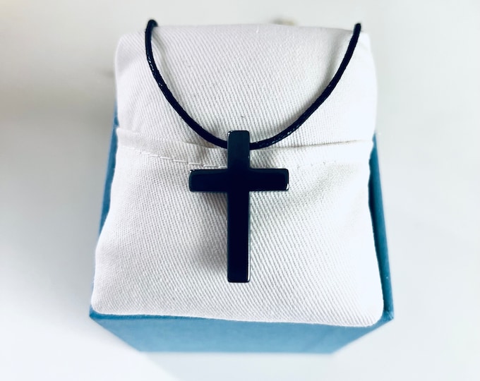 Hematite cross necklace with pendant*Gemstone necklace cross*Necklace cross*Cross necklace gemstone*Christian gift communion confirmation