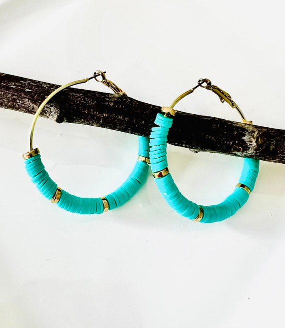 Gold turquoise hoop earrings/hoop earrings/large hoop earrings/statement earrings/summer jewelry hanging earrings/long hoop earrings/Indian jewelry/gift woman