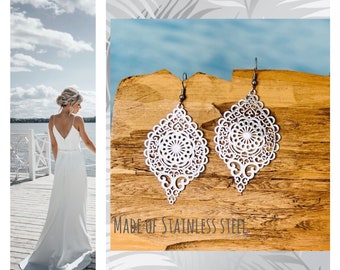 Large ornament earrings hanging silver*Statement hanging earrings silver*light earrings elegant*eye-catching earrings*earrings for weddings