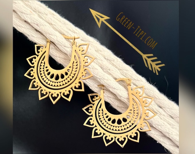 Hoop earrings sun gold*Ethno hoop earrings gold*Hoop earrings flower silver*Mandala hoop earrings*Hoop earrings flowers*Hoop earrings Boho gold earrings*Hoop earrings flower silver