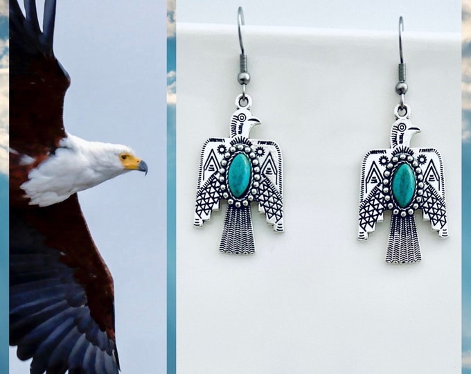 Eagle earrings silver blue, Indian earrings turquoise silver, Eagle hanging earrings, Thunderbird thunderbird, bird earrings, gift cowgirls