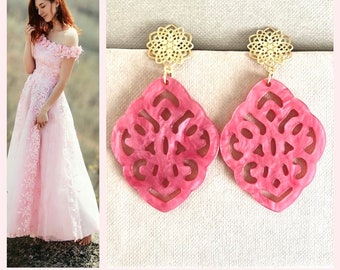 Pink earrings Boho*Earrings pink pink*Baroque earrings*Acetate earrings hanging*Ornament earrings resin*Earrings rose*Earrings pink pink