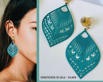 Summer earrings petrol*Leaves earrings green*Turquoise earrings hanging*Turquoise earrings long*Dangle earrings large light*Ornament earrings green