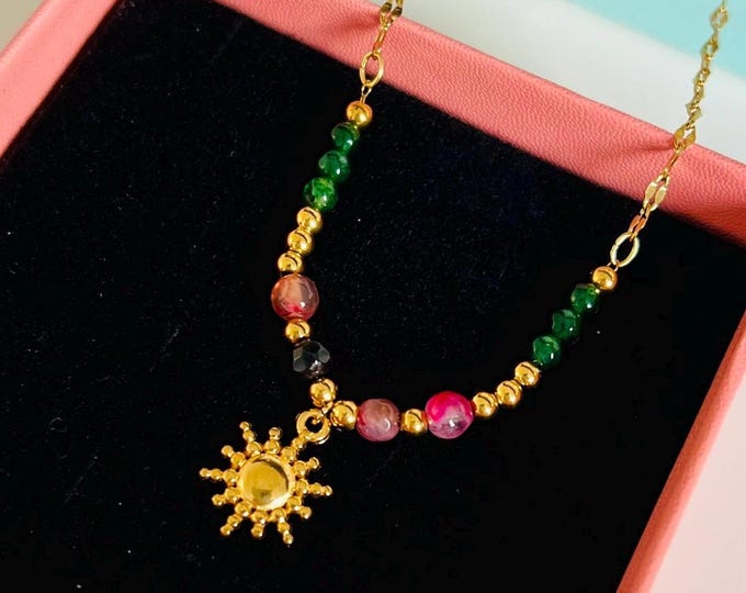 Summer necklace sun*Boho necklace sun pendant*Sunshine necklace*Summer necklace colorful*Sun necklace gold*Necklace sun gold*Necklace sun stones