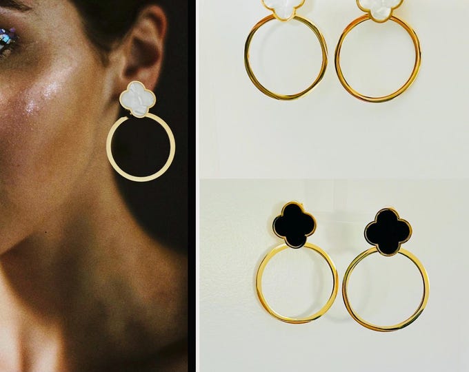 Cloverleaf earrings gold*cloverleaf earrings black*cloverleaf earrings white*cloverleaf earrings*cloverleaf earrings hanging*circle earrings large