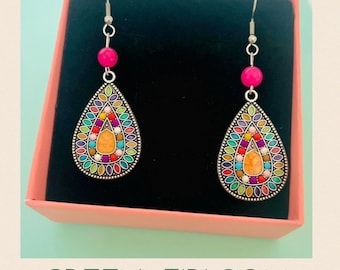 Earrings gemstones colorful*Earrings gemstone multicolored Boho*Gemstone earrings colorful*Earrings gemstone silver colorful*Gemstone earrings silver