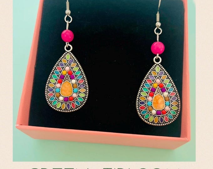 Earrings gemstones colorful*Earrings gemstone multicolored Boho*Gemstone earrings colorful*Earrings gemstone silver colorful*Gemstone earrings silver