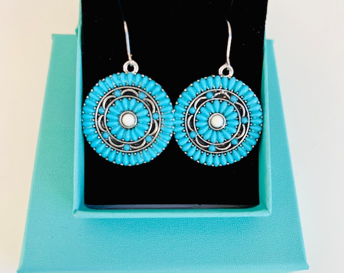 Ethnic earrings silver turquoise*Boho earrings with pearls*Earrings Boho blue*Turquoise earrings hanging*Turquoise earrings hanging silver