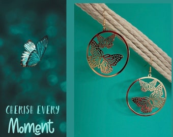 Butterfly earrings large*Butterfly earrings*Dangle earrings butterfly*Circle earrings gold*Butterfly earrings stainless steel