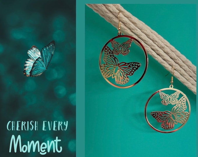 Butterfly earrings large*Butterfly earrings*Dangle earrings butterfly*Circle earrings gold*Butterfly earrings stainless steel