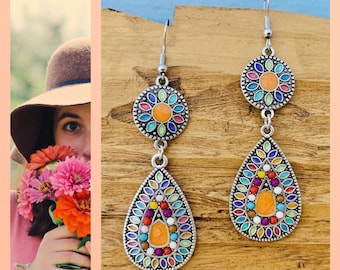 Earrings orange colorful*Colorful earrings Boho Hippie*Colorful earrings hanging*Dangle earrings long colorful*Earrings colorful beads*Earrings orange